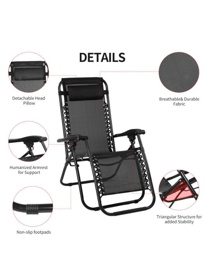 HUMJO Foldable Recline Chair Patio Folding Lounge Chair Zero Gravity Chair with Headrest, Dual Use Folding Bed Chair,Outdoor Garden Chair for Office Lunch Break Nap/Sunbathing/Beach/Terrace/Pool - Image 5